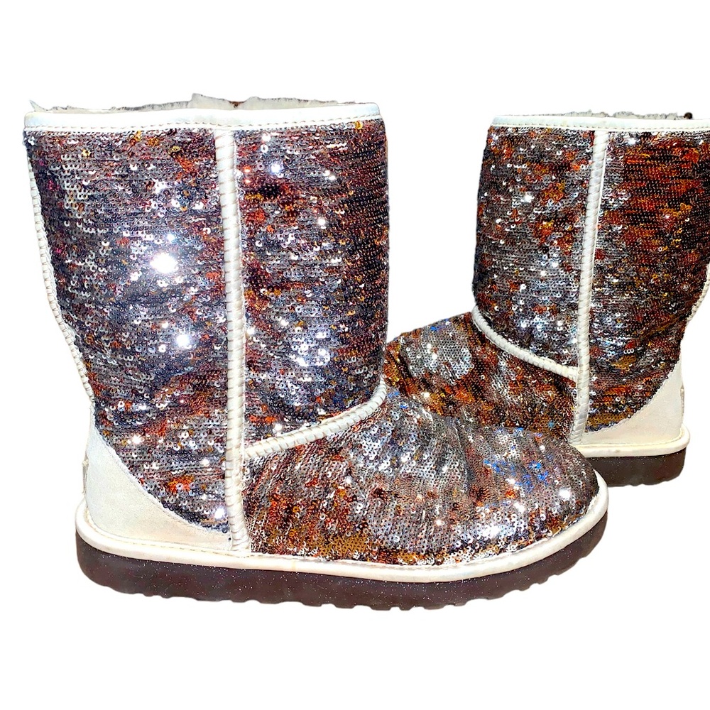 UGG Australia Classic Short Boots Sparkle Sequin Champagne 3353 Size 9